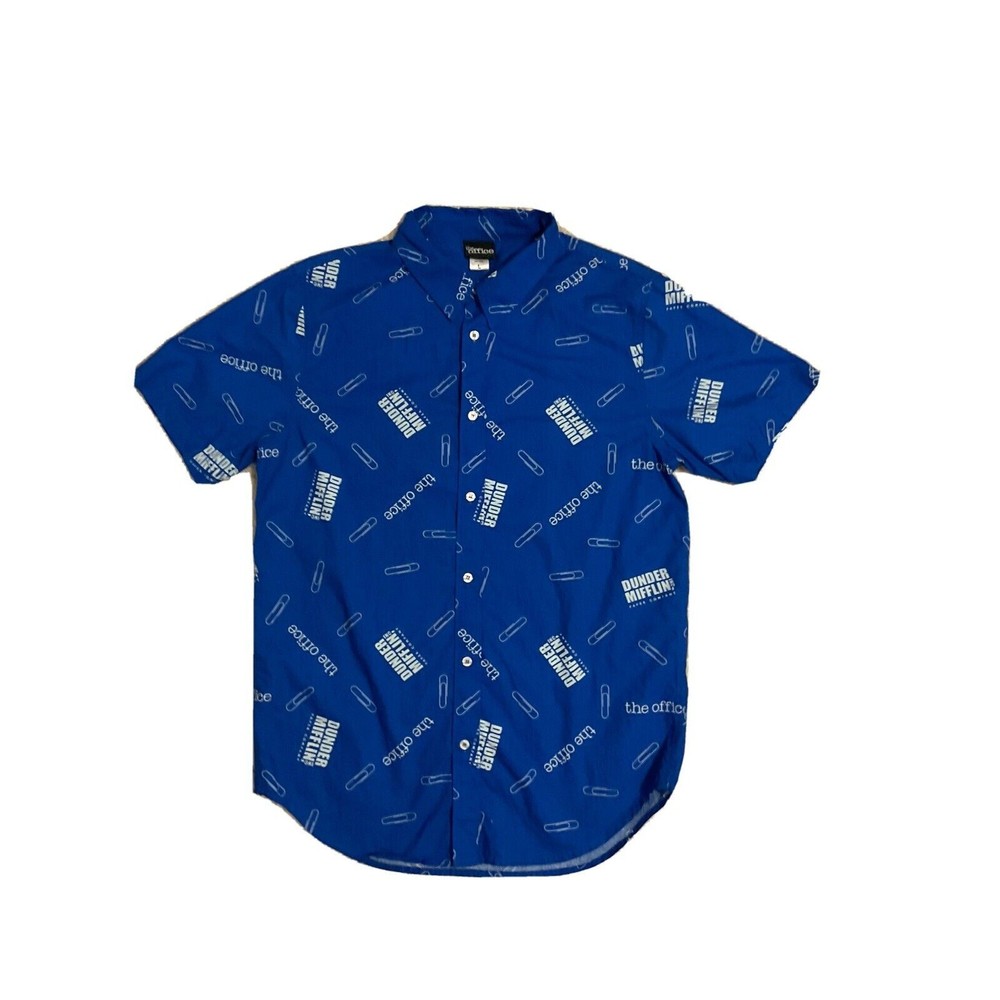 Dunder Mifflin The Office Paperclip￼ Short Sleeve Shirt Blue Size L. EUC